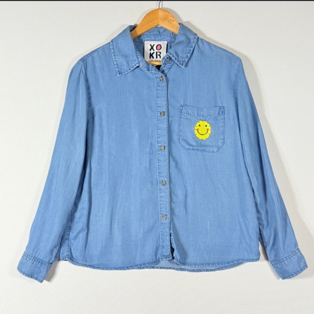 XOKR KERRI ROSENTHAL HAPPINESS FRAME OF MIND LYOCELL BUTTON DOWN top casual $250